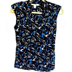 Kenneth Cole New York Top Size PM Cap Sleeve Ruched Mesh Black Multi Color